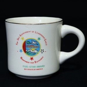 Boy Scouts VTG BSA Mug Cup Manpower for Boypower Achievement of Leadership RARE